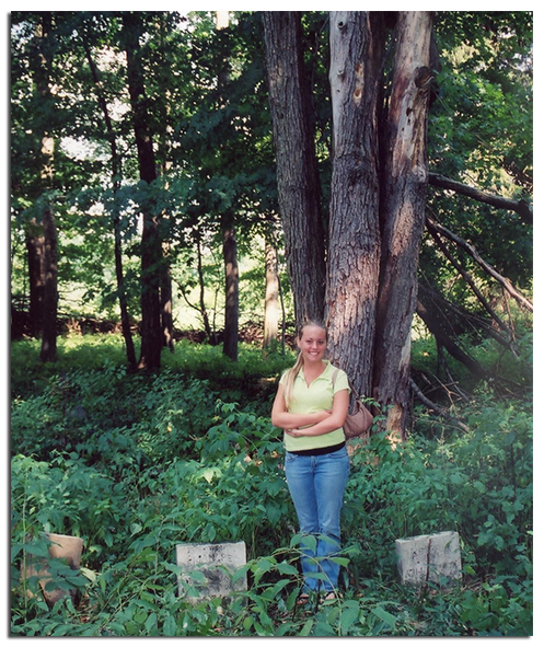 Jocelyn next to headstones